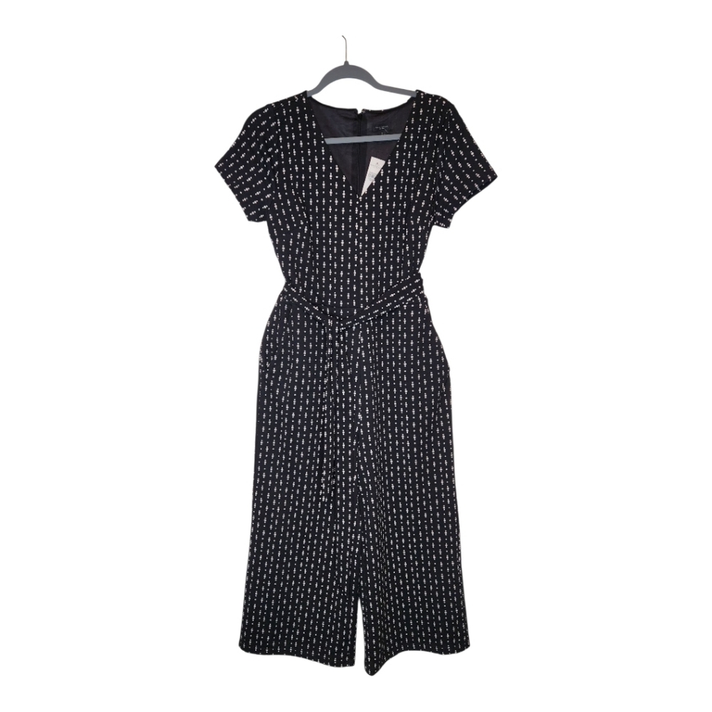 Ann Taylor Factory Black Printed Short-Sleeve Jumpsuit